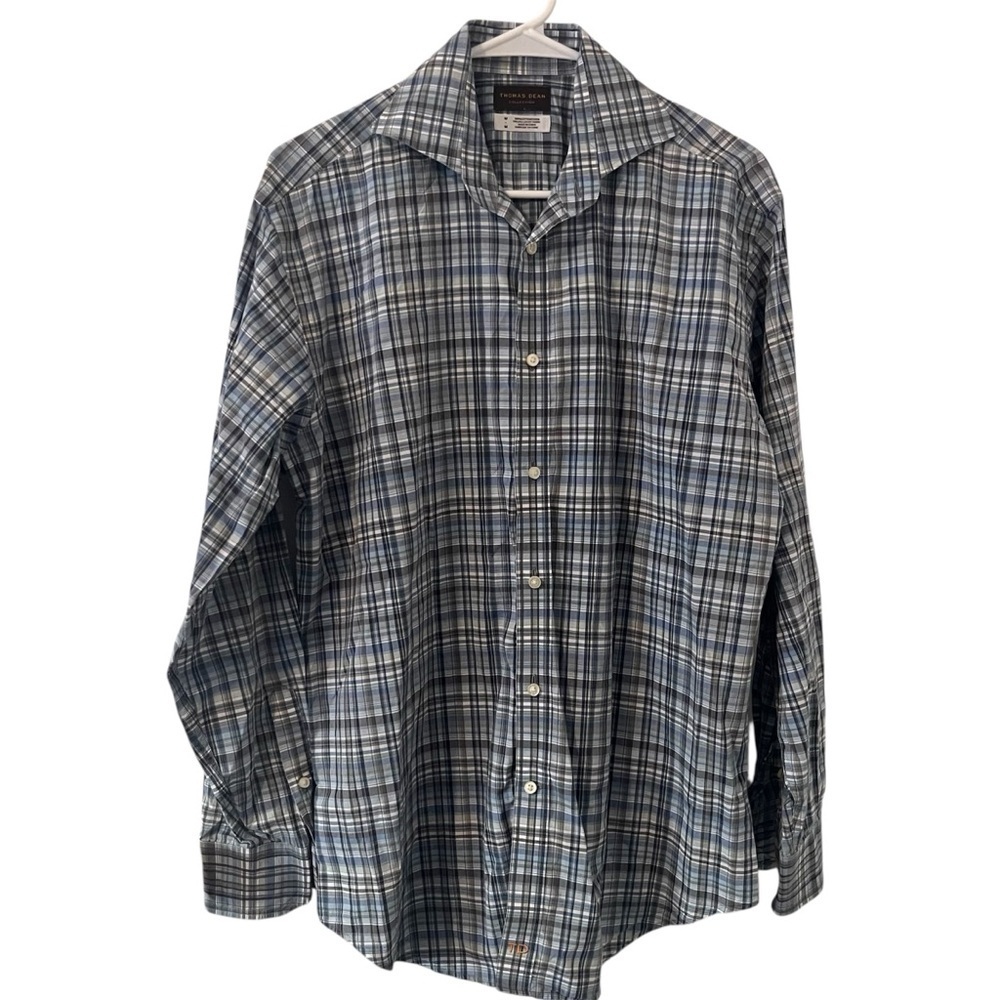 Thomas Dean Collection 100% Cotton Italian Luxury Fabric Blue Long Sleeve Medium